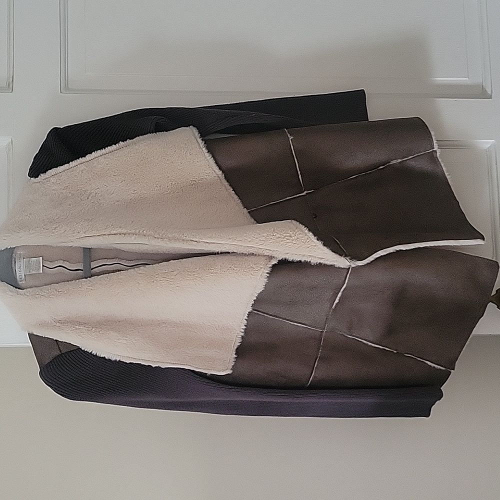 DesignHistory Faux Suede Sherpa Wrap Jacket In Size Small